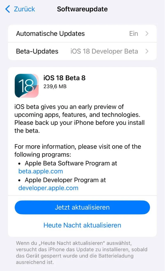 海尾镇苹果手机维修分享苹果 iOS / iPadOS 18 开发者预览版 Beta 8 发布 